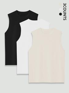 Men's Solid Color Sleeveless Tee, Casual Breathable Round Neck Tank Top for Summer, Men's Top for Daily Wear, Beige