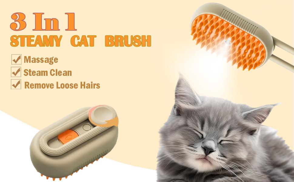 3 in 1 Pet Steam Brush, Pet Hair Removal Brush, Rechargeable Steam Brush, Dog & Cat Pet Hair Removal Comb, Self Cleaning Steam Pet Brush for Massage, Multifunctional Pet Grooming Brush, Black Dogs & Cats Accessories Slicker Tool Deshedding