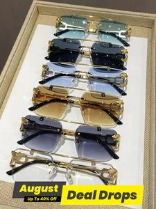 Cool Men's Metal Rimless Vacation Sunglasses, Trendy Casual Tinted Lenses Stylish Glasses for Everyday Use, Fashion Eyeglass Accessories for Outdoor Activities, High Quality Modern Frames Sunglasses for Men, Classic Shades