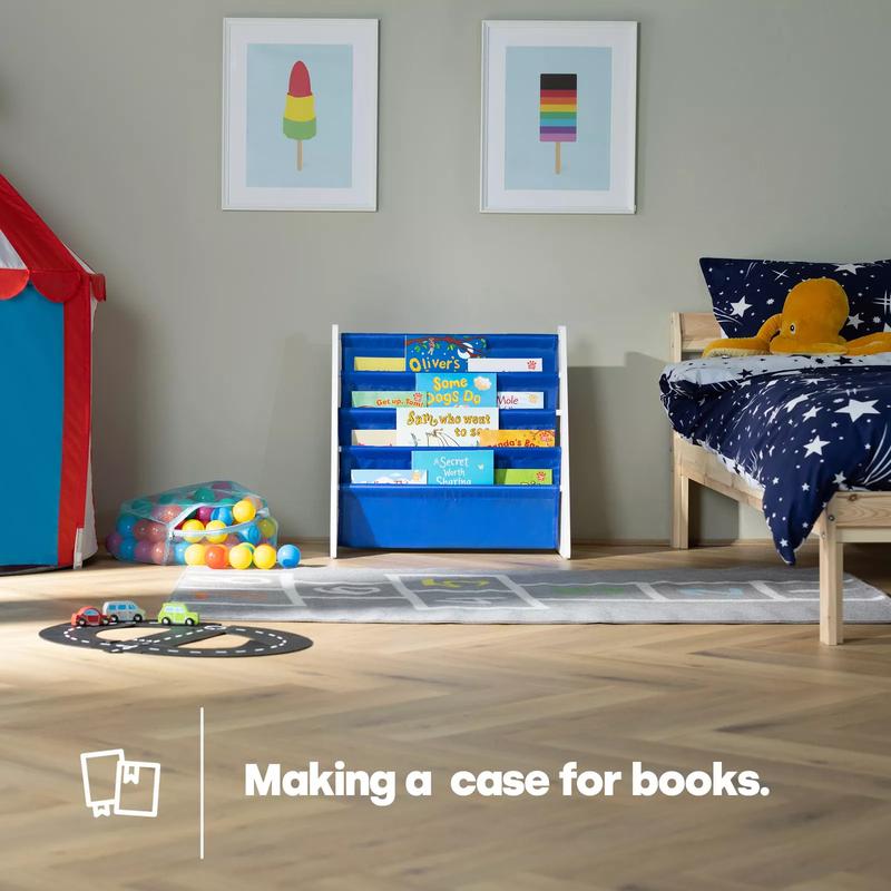 Childrens Kids Book Shelf Wooden Sling Storage Rack Organizer Bookcase Bookshelf, Shelving 1