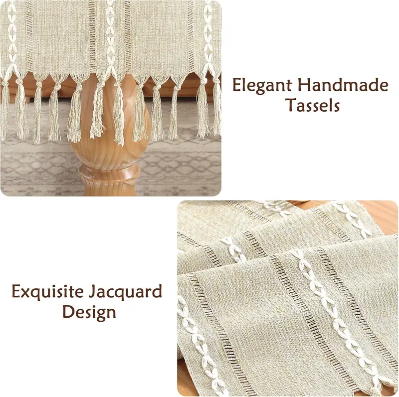 Table Runner Handmade with Tassels, Farmhouse and Rustic Boho Style, Handwoven Linen in Cream Ivory for Dining Table, Kitchen, Weddings Decoration, 183x33 cm 3