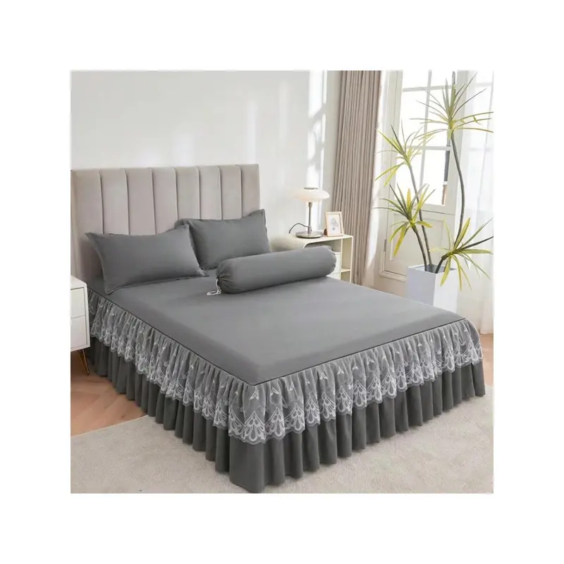1pc Elegant Lace Bed Skirt, Solid Color Soft Anti-Dust Bedspread All Season, Plus Size, Slip-Resistant Bed Sheet, Bedroom Decor (Bed Skirt X1, No Pillow Case) 2