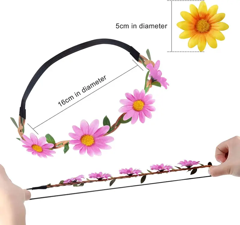Fashion 12 Pieces Flower Garland Headband Bohemia Floral Crown for Women Girl Hair Accessories for Wedding Festival Party Multi Color (Daisy headband) 1