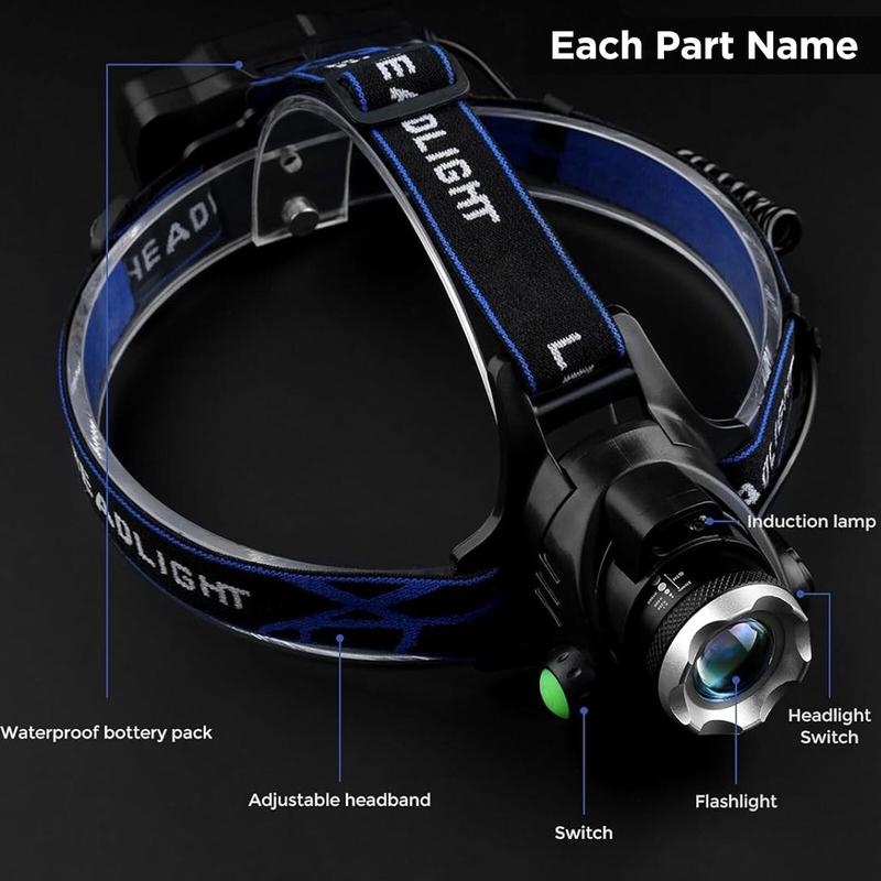 T6 Headlamp 350000LM LED Zoom Headlight Rechargeable Head Torch USB Line UK Stock 8