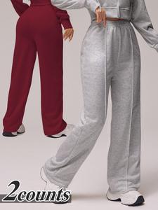 Women's Solid Color Wide Waistband Sports Sweatpants, Casual Comfy Breathable Jogger Pants for Yoga Gym Workout Running, Ladies Sportswear for All Seasons