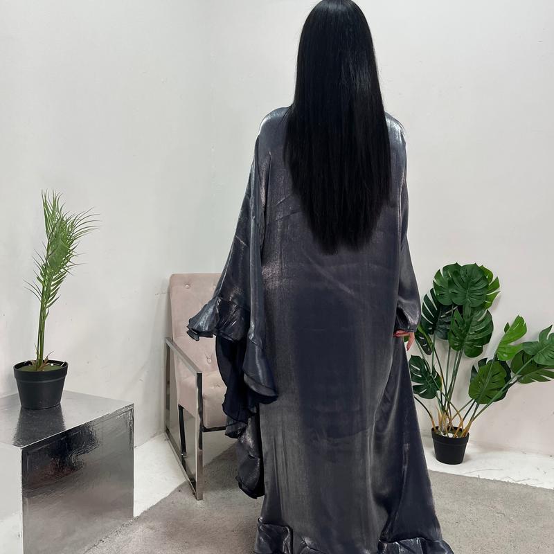Nazah Charcoal Side Drape Modest Dress 1