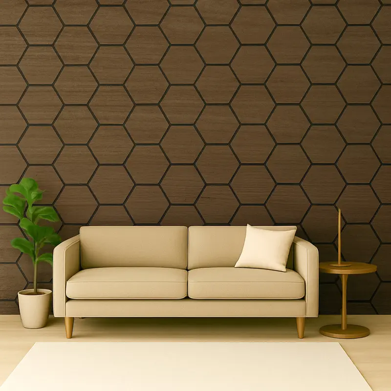 ALUXO Set of 4 Acoustic 3D HEXAGON MDF Wood Oak Walnut Wall Panel 700x600mm 4 Colour Box 8