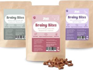 Brainy Bites Mini Bones Chicken Beef or Duck Training Treats for Adult Dog & Puppy, Natural Dog Treat Air Dried Hand Crafted and Grain Free Puppy Treats -75g