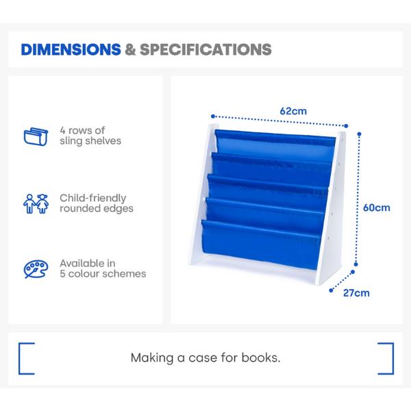 Childrens Kids Book Shelf Wooden Sling Storage Rack Organizer Bookcase Bookshelf, Shelving 8
