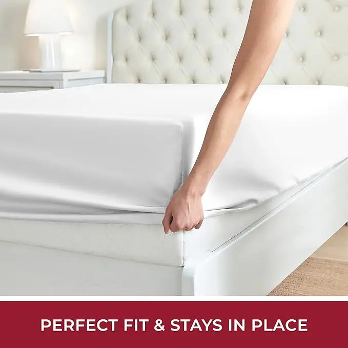 200 Thread Count 100% Egyptian Cotton Fitted Sheet - 16"/40cm Extra Deep Pocket Fitted Sheets & Pillowcases - Luxury Deep   Stretches Up to 16" Breathable, Skin-Friendly, Durable, Wrinkle Fade, Stain Resistant Soft Bed Cover Available in All UK sizes 3