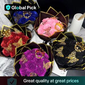 Glitter Rose Bouquet, 1 Count No Assembly Required Valentine's Day Wedding Anniversary Engagement Eternal Artificial Rose Bouquet, Vibrant Faux Flowers, Artificial Flowers Bouquet, Artificial Flower Decoration