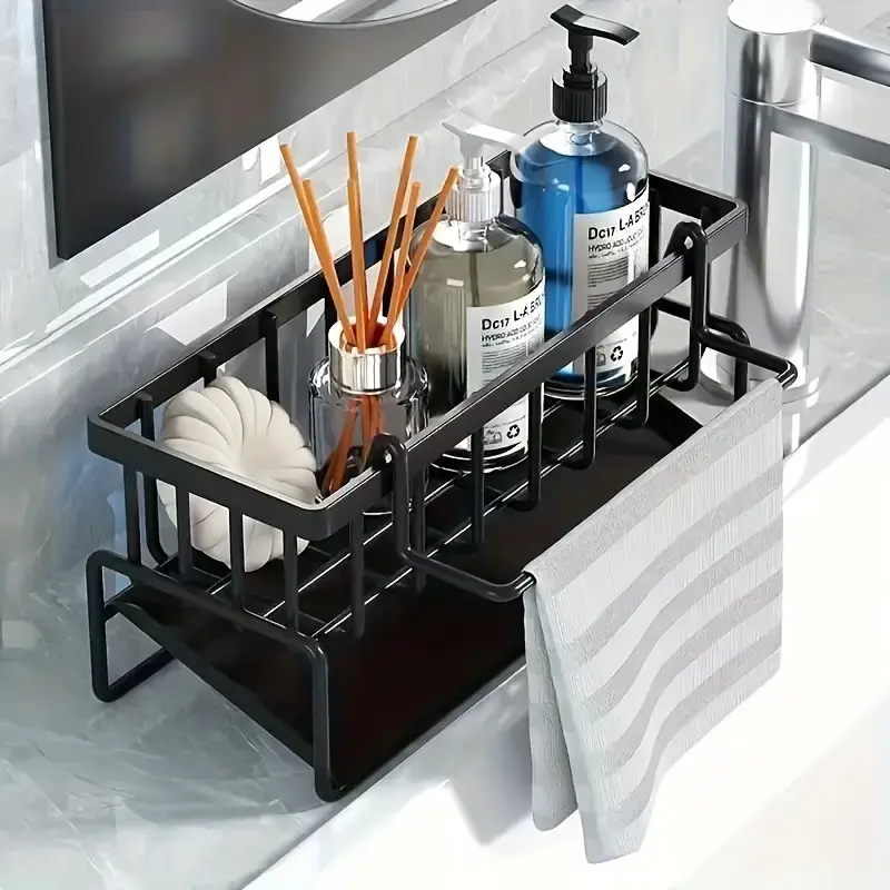 1pc Space-Saving Kitchen Sink Organizer - Durable Plastic Drain Rack for Sponges, Detergent, Cloths & Brushes - Ideal for Efficient Countertop Storage, Kitchen Sink Accessories