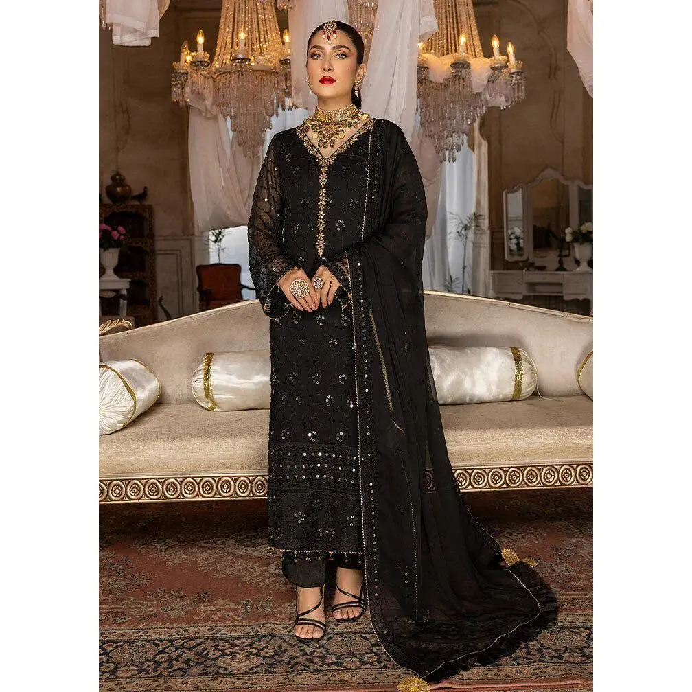 Orchard Black Chiffon Handwork neckline 3 piece ready to wear traditional womenwear Outfit