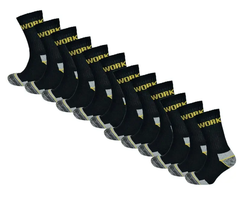 12 Pairs Mens Heavy Duty Work Socks Cushion Sole Reinforced Toe Heel Durable Black Boot Sock for Construction Outdoor Jobs Walking Sizes UK 6-11 EUR 39-45 by Sock Stack 2