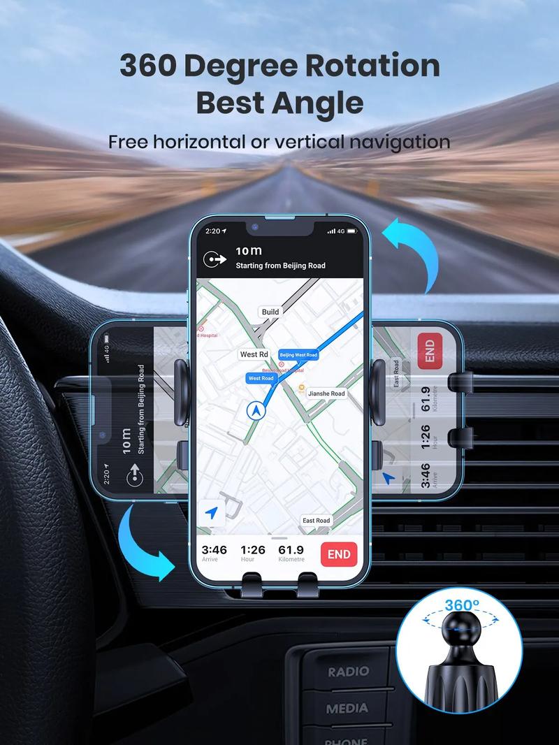Product Introduction of Car Phone Holder Mount, Auto Locking Universal Phone Holder with Hook Clip for Car Air Vent 2