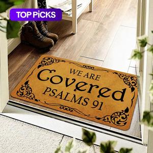 Letter Pattern Door Mat, We Are Covered Psalms 91 Print Non-slip Floor Mat, Decorative Mat for Home, Religious Doormat #TOP PICKS