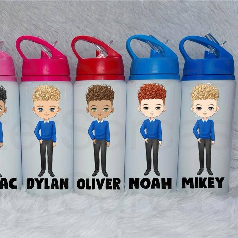 Boy Kids Personalised Metal Water Bottle Back to School Gift Birthday Party Bag Filler Drinkware 4