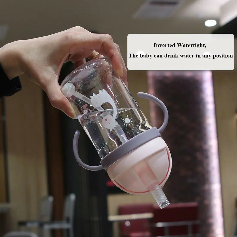 350ml Kids Drinking Cup Feeding Bottle With Straw Gravity Ball Wide Caliber Bottle 3