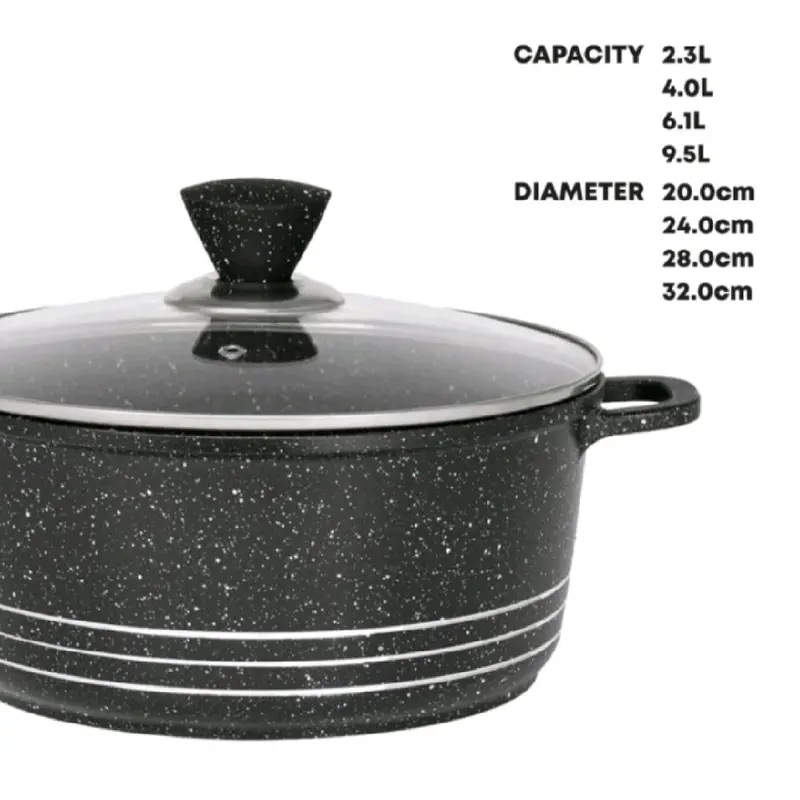 GRACE Die - Cast Stockpot Set Alminium Non Stick Coating Cooking Pot with Tempered Glass Lid With Steam Vent Cookware Kitchen Aluminium stainless steel Lightweight Oil Pasta 4