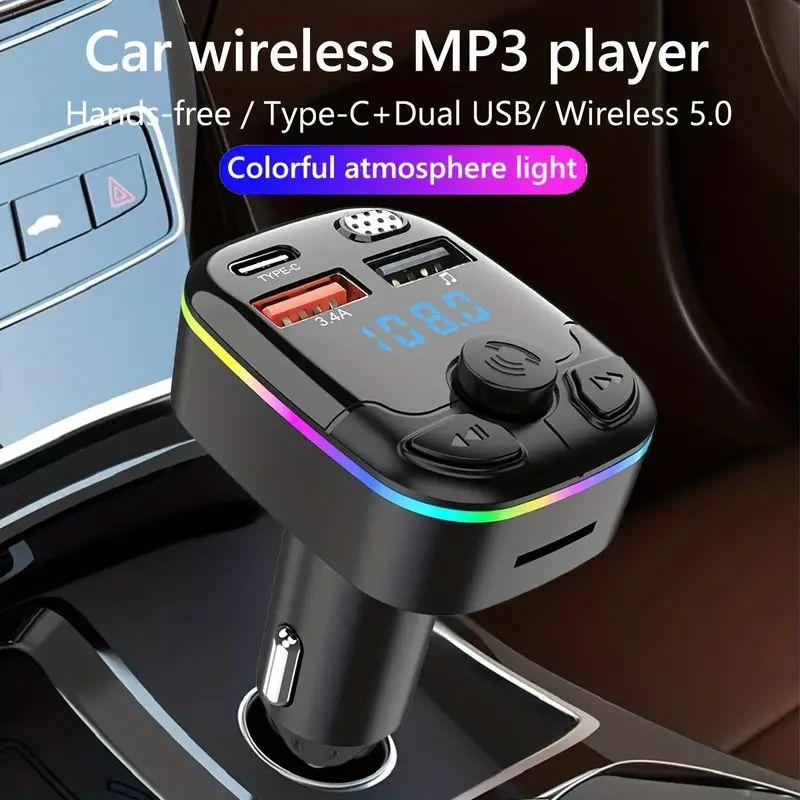 1 pc  Bluetooth 5.4 FM Transmitter Car phone Charger 54W PD&QC 3.0 dual USB Type-C Charger Adapter [Fast Charging] [Stronger Mics & HiFi Deep Bass] [Light Switch] Wireless Radio Receiver Hands-Free Calling 4
