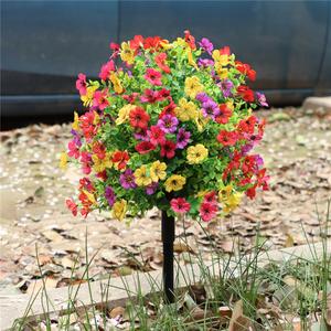 UV Resistant Greenery Artificial Boxwood Topiary Ball with Silk Flowers for Outdoor with Ground Spike