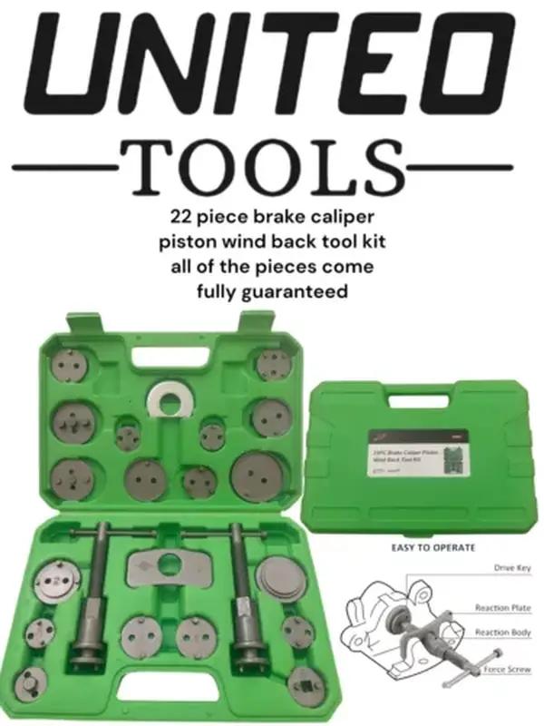 United Brake Caliper Piston Rewind Wind Back Tool Kit 22 Pieces Set Universal 0