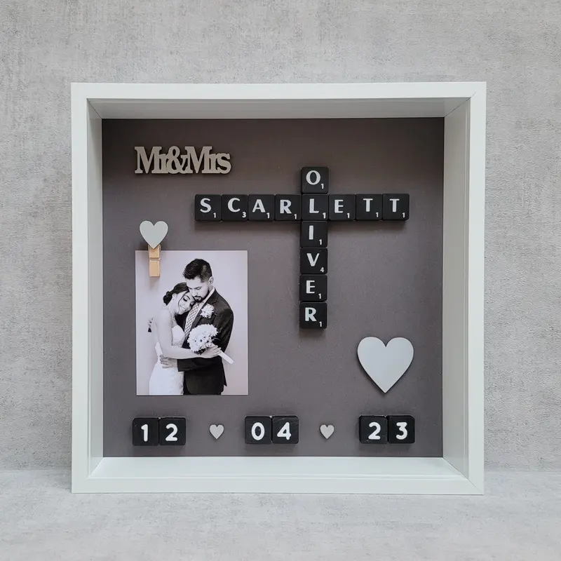 3. Love Photo Frame | Scrabble Picture | Scrabble Frame | Acrylic Frame - H27cm x W27cm x D6cm | Word Art | Personalised Handmade Gift | Any Occasion | Love Couples Relationship Valentine's Engaged Engagement Wedding Day Mr Mrs Anniversary Family New Home 2