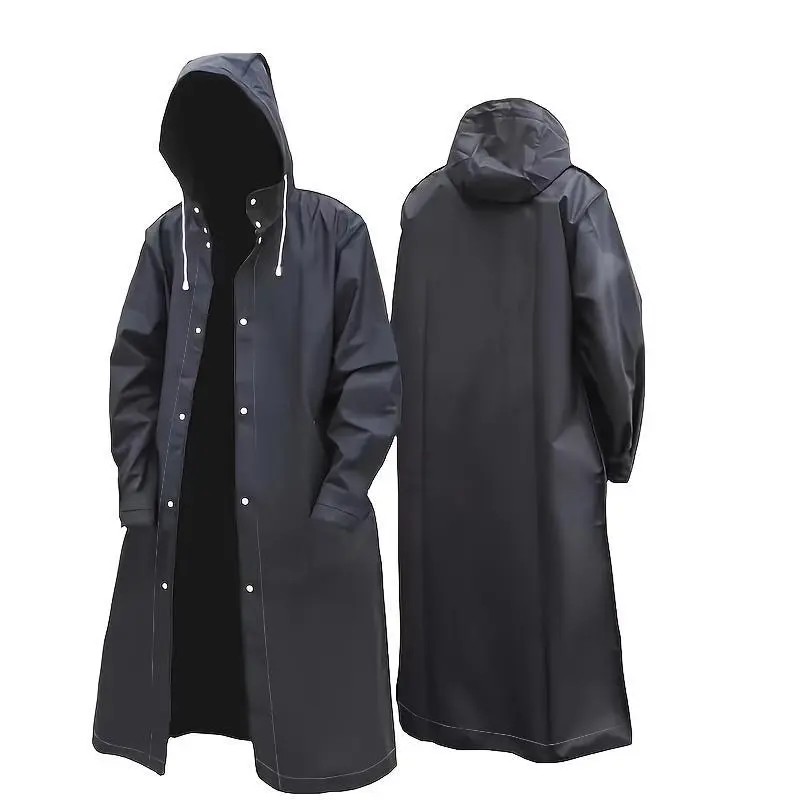Unisex Black EVA Waterproof Raincoat, Long Hooded Rain Jacket for Motorcycle, Cycling, Hiking, Fishing - No Pocket Outdoor Gear 0