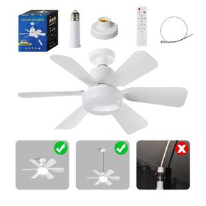 E27 Socket Ceiling Fan Light, Energy-saving Ceiling Fan Light with LED Bulb, 3-speed Wind Speed Dimmable Fan Light for Home Bedroom Kitchen Garage, Adjustable Lighting