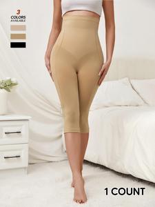 Women's Solid Seamless Shapewear Capri Leggings, Minimalist High Stretch Body Sculpting High Rise Capris, Fashion Women's Shapewear Bottoms for Summer