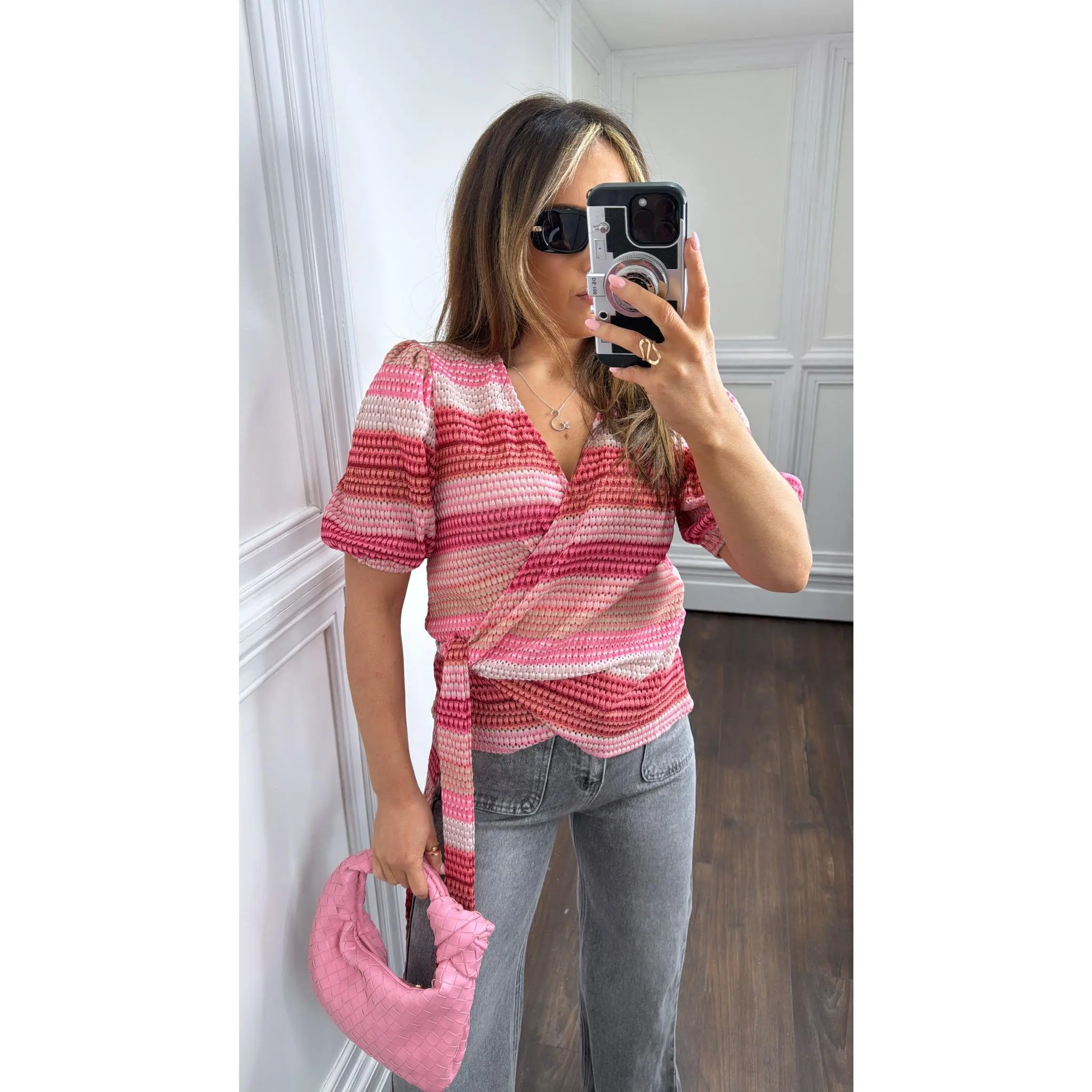CINDY pink stripe tie top