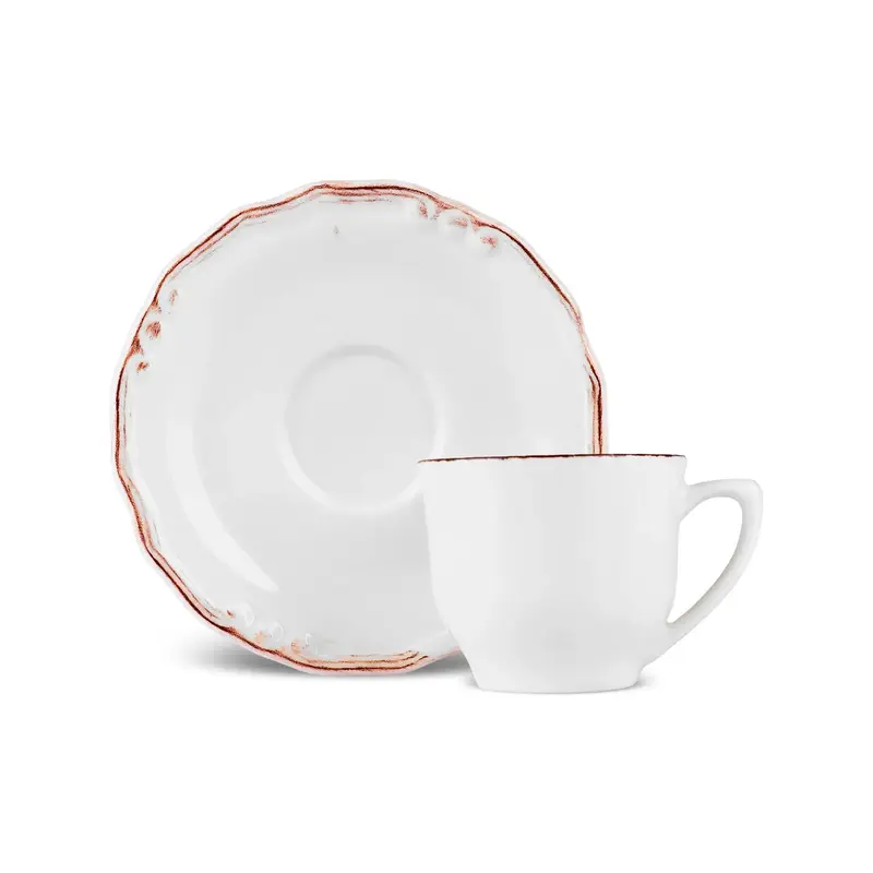 Karaca Elizabeth Ceramic Tea Cup and Saucer Set, 180ml, Ecru 0