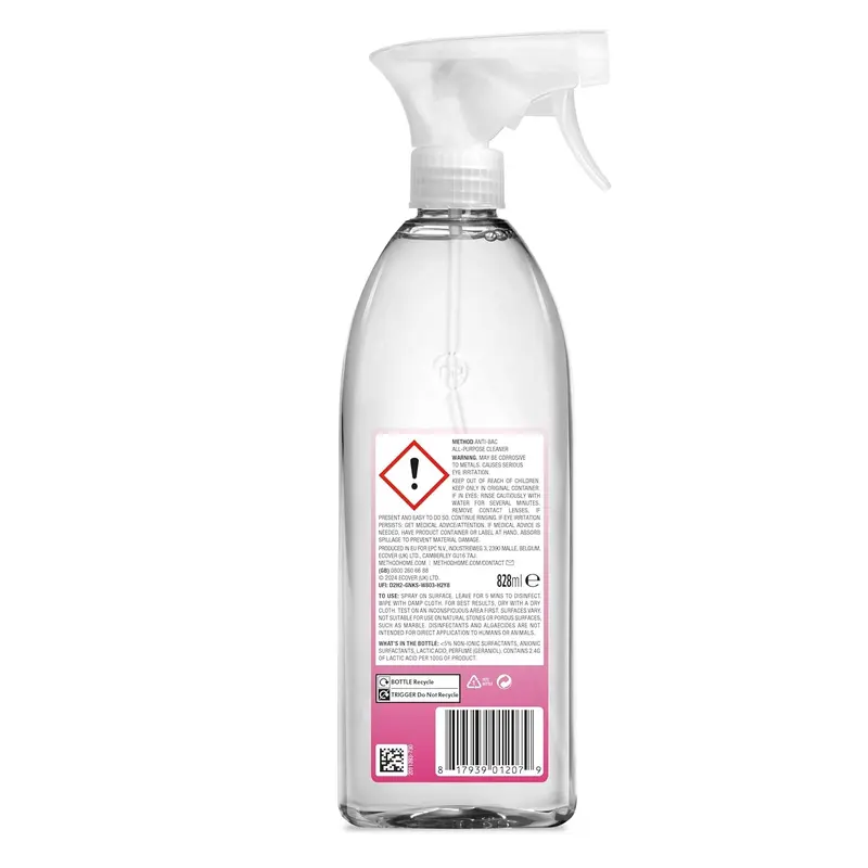 Pack of 4 Method Antibacterial Spray, All Purpose Cleaner Wild Rhubarb, 828 ml 1