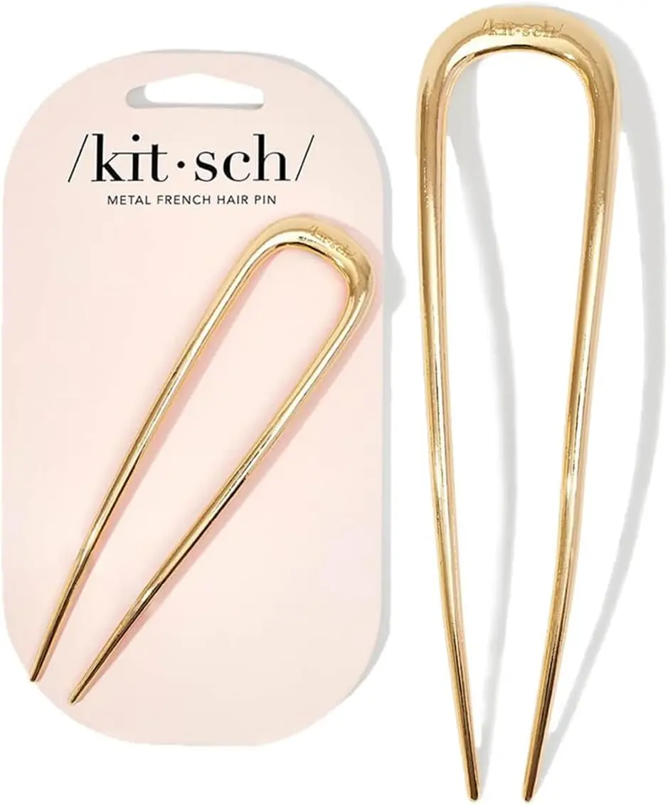 Kitsch Metal French Hair Pins for Women, Gold French Pins for Thick Hair, U Shaped Hair Pins, Metal Hair Pin for All Hair Types, Hair Sticks for Buns, French Twist Hair Pin, Hair Fork - 1pc Gold