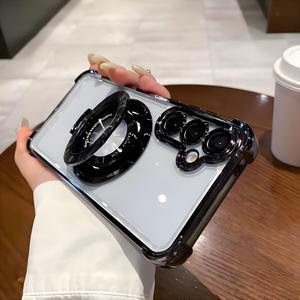 Magnetic Electroplating Transparent Phone Case, Four Corner Anti-drop Phone Cover for Samsung Galaxy S25 S24 S23 S22 Ultra Plus A55 A54 A53 A35 Note 20 Ultra