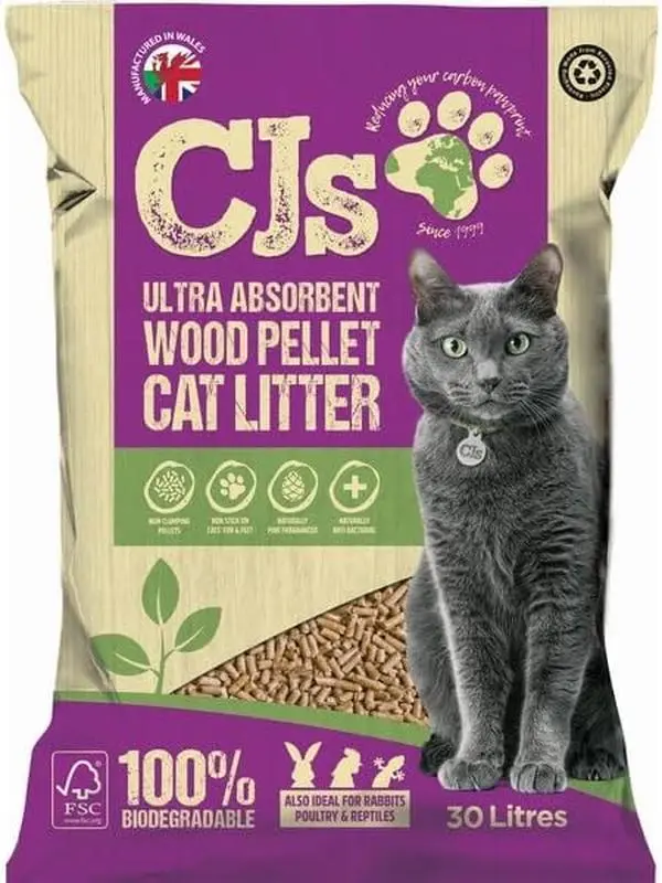 Cj's PREMIUM WOOD CAT LITTER 5L 15L 30L - VIRGIN WOOD PELLETS ULTRA ABSORBENT (30L)