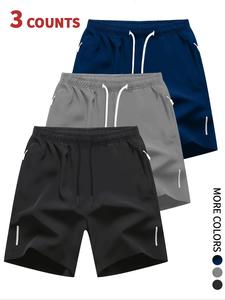 Men's Solid Drawstring Waist Shorts, Casual Regular Fit Pocket Zipper Shorts for Summer, Men's Bottoms for Daily Wear, Clothing, Drawstrings Shorts, Casual Fashion Shorts