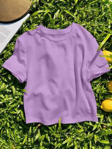 Women's Solid Color Ribbed Tee, Casual Short Sleeve Round Neck T-shirt for Summer, Ladies Clothes for Daily Wear, Top