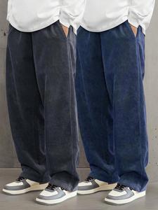 Men's Letter Print Corduroy Pants, Loose Casual Comfy Straight Leg Trousers for Fall & Winter, Men's Bottoms for Daily Wear