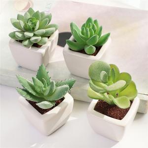 Set of 4 Mini Potted Artificial Succulents Plants Decorative for Home Table Balcony