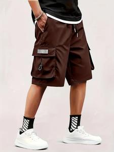 Men's Solid Drawstring Waist Cargo Shorts, Loose Casual Flap Pocket Utility Shorts, Summer Clothes, Plain Bermuda Shorts for Men, Summer Bottoms