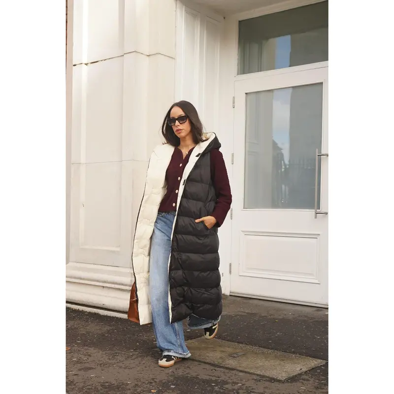 Love Laura Reversible Gilet In Black & Neutral 8