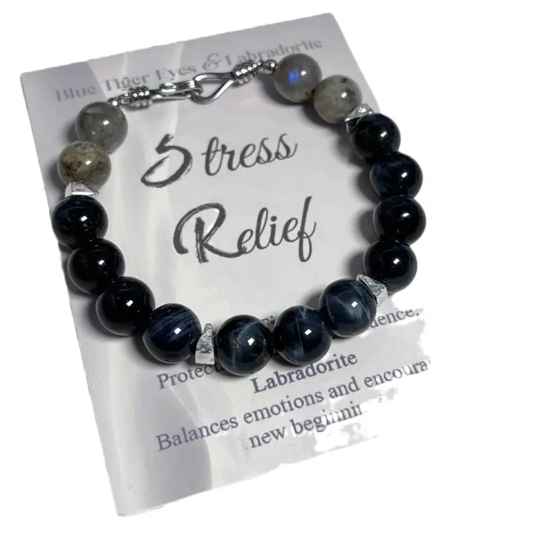 Blue Tiger Eye & Labradorite Stress Relief Bracelet for Men and Women 0