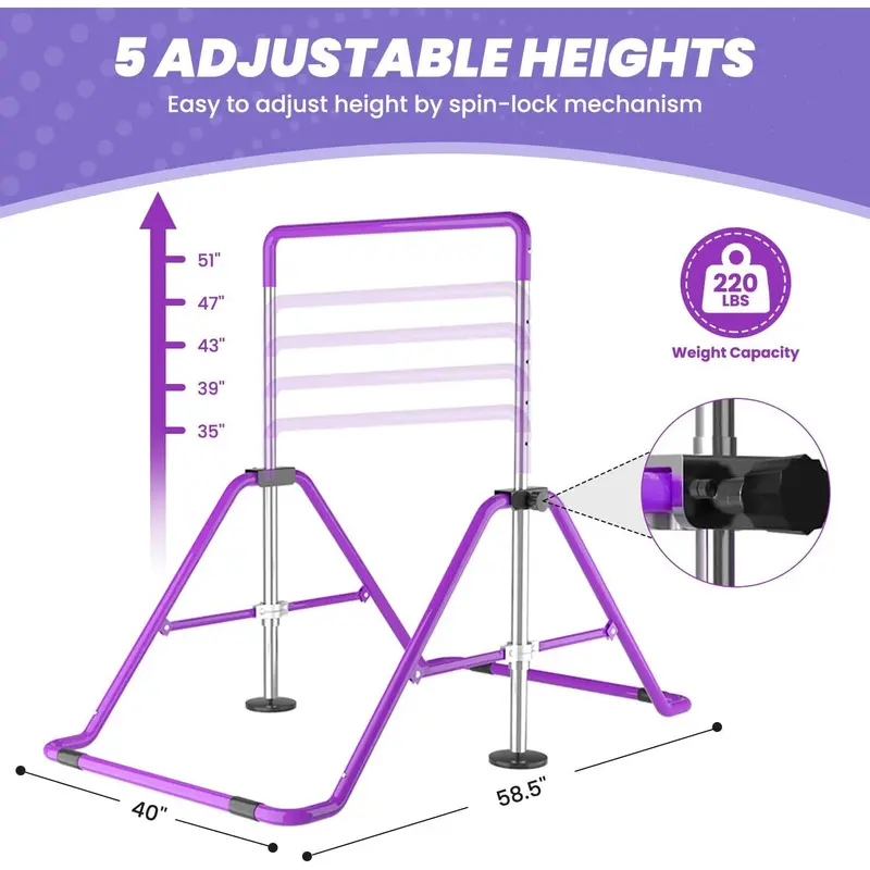 Gymnastics Bar, Kids Folding Horizontal Bar, Gymnastic Training Equipment Adjustable Height for Home Gym Indoor Garden Outdoor 1