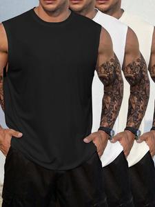 Men's Solid Racer Back Tank Top, Casual Breathable Sleeveless Top for Summer, Men's Top for Daily Wear, Socks