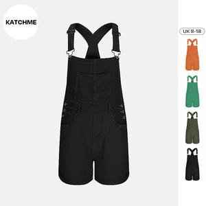 KatchMe Women's Casual Criss-Cross Back Multi-Pocket Denim Loose Playsuit,Overalls for Daily Outdoor Wear,Plain Sleeveless Tank Playsuit