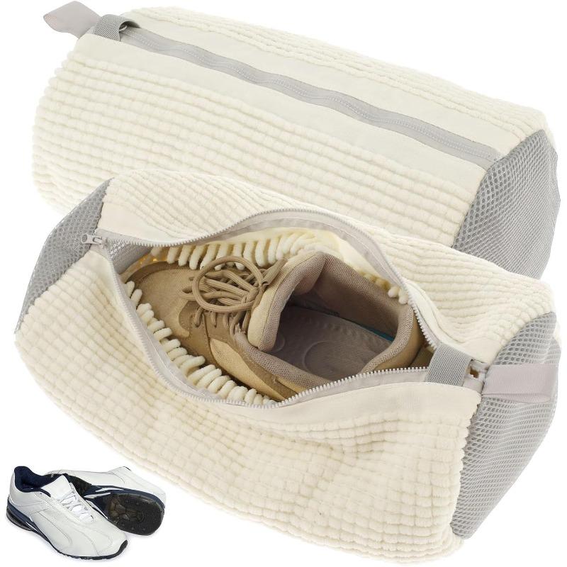 Shoe Washing Machine Bag with Zipper Hook - Reusable Lightweight Portable, Fluffy Fibers 360° Wrap-Around Cleaning (2PCS) 6