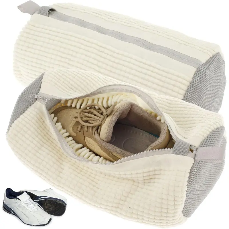 Shoe Washing Machine Bag with Zipper Hook - Reusable Lightweight Portable, Fluffy Fibers 360° Wrap-Around Cleaning (2PCS) 6