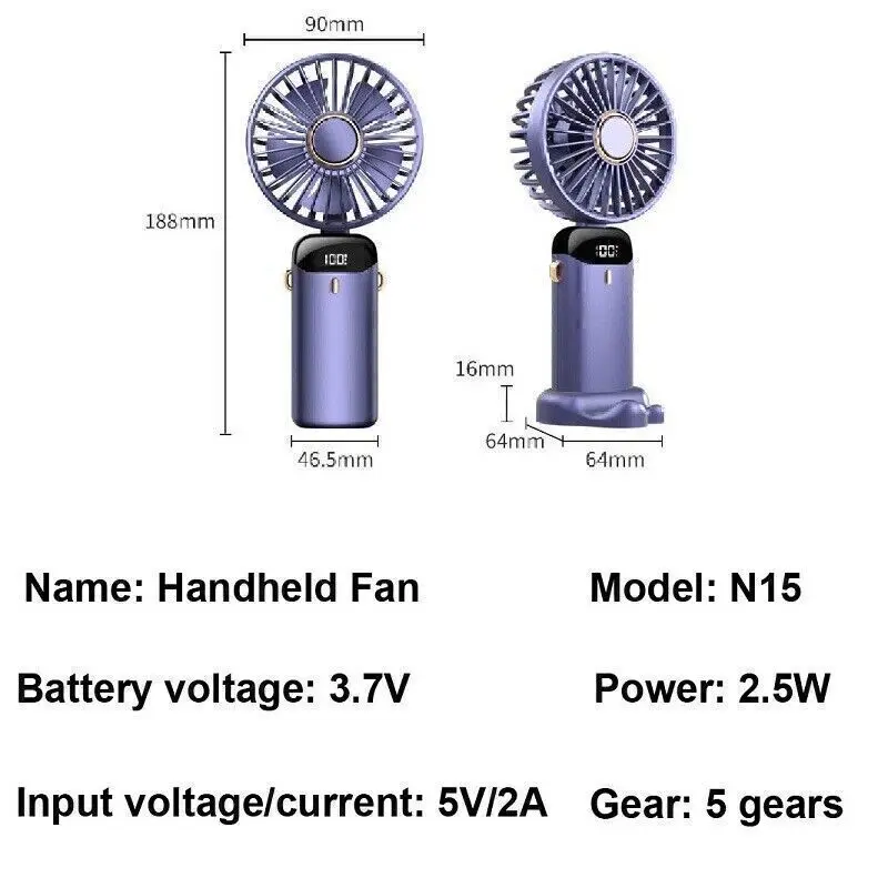 10000mAh Portable Hand-held Fan Mini Folding Desk Fan Cooler Cooling USB. 8
