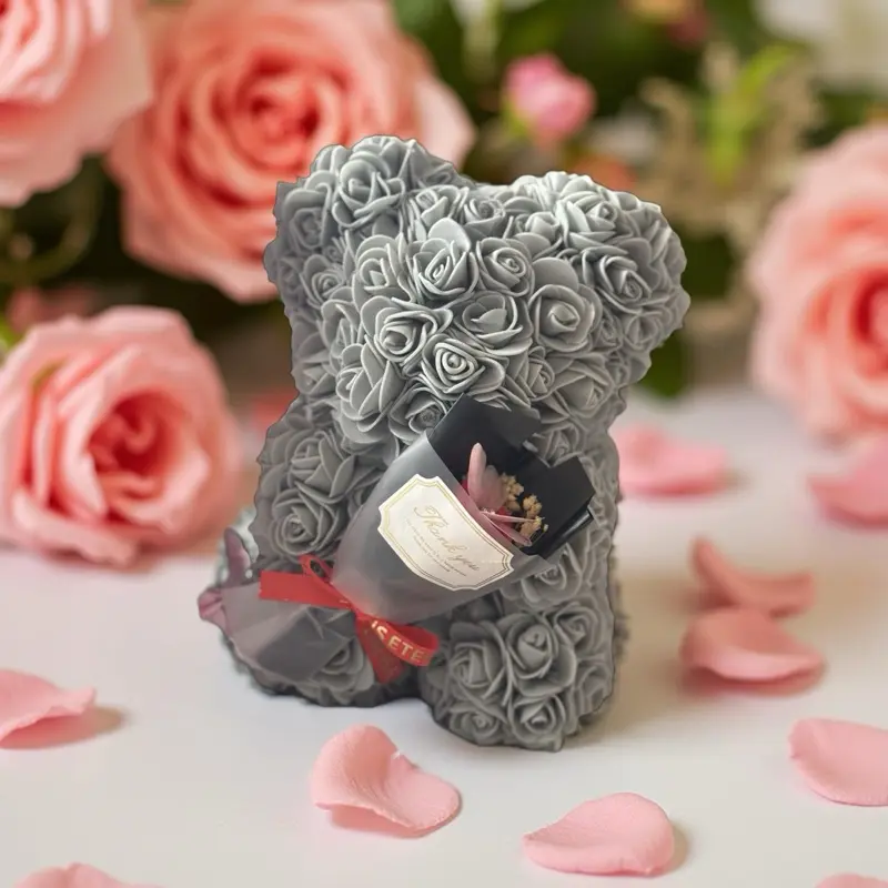 3d rose bear flower ornament,creative bear shaped artificial flower decoration, party gift for family and friends,birthday gift ideas,valentines day gift,bouquet,home Gifts 2